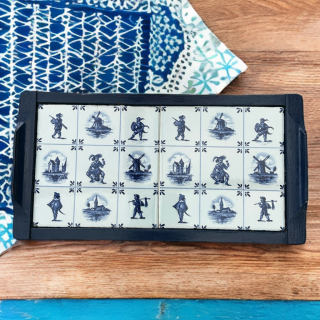 Sous-plat vintage double style Delft – carreaux hollandais bleu et blanc – Pays-Bas