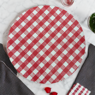 Sous-plat rond en formica vichy rouge Ricolor – Allemagne de l’Ouest années 80