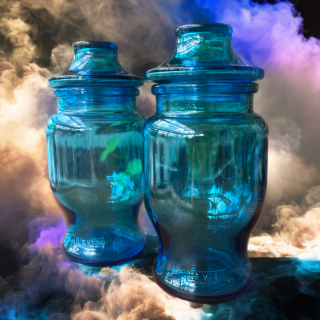 Pot d’apothicaire vintage Lever en verre turquoise - Belgique, années 70