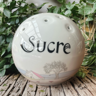 Sucrier boule Louis Lourioux en céramique – décor campagne pastel vintage