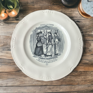 Assiette parlante Boch La Louvière – scène de la Halle à la Viande