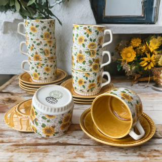 Déjeuner vintage Boch La Louvière – Tasse et sous-tasse tournesols 🌻
