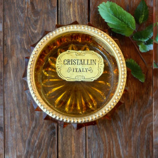 Bougeoir vintage en cristallin de Murano orange et métal doré – Italie