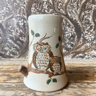 Petit vase vintage en grès Lardinois – Hiboux au clair de lune – Bouffioulx