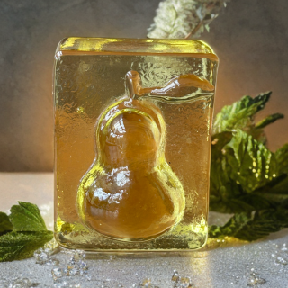 Presse-papiers poire en verre jaune transparent