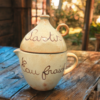 Cruche à eau fraîche et pastis en grès – Service deux parties vintage