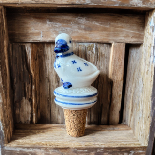 Bouchon en liège avec canard en porcelaine – Décor style Delft