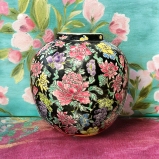 Vase boule en porcelaine de Chine – Ancien pot à gingembre décor "Millefleurs"