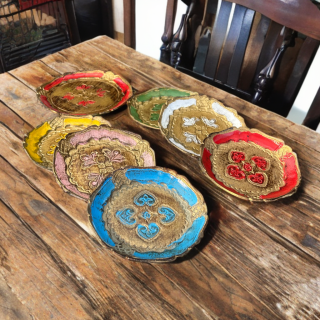 Lot de 6 sous-verres et 1 sous-bouteille florentins vintage – Italie, années 1950
