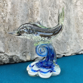 Dauphin en verre soufflé de Murano sur sa vague – Italie