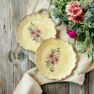 Lot de 2 sous-verres vintage style florentin – Bouquet de fleurs et mûres