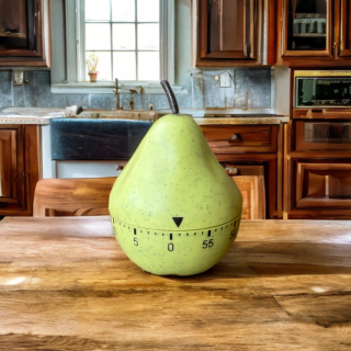 Minuterie vintage en forme de poire verte en plastique