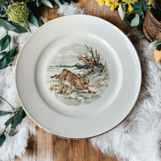 Assiette à gibier en porcelaine, lièvre dans un paysage, Wunsiedel Bavaria, années 70