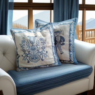 Housse de coussin bleu et crème vintage – 38x38 cm