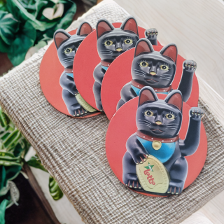 Set de 4 sous-verres Lotto - Maneki Neko - Chat noir