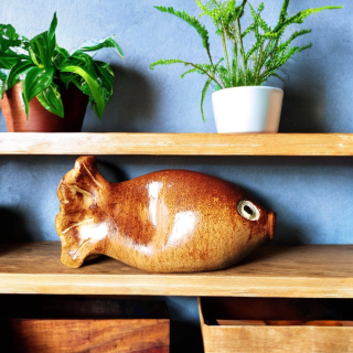 Posture poisson en céramique brune