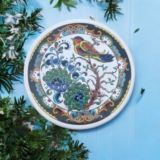 Coupelle décorative murale en céramique – oiseau et fleurs – Rhodes, Grèce – Faros Keramik