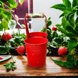 Double cache-pot vintage en métal rouge motif fraises