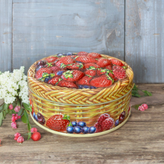 Boîte vintage en métal Churchill’s Summer Berries décor fruits en relief